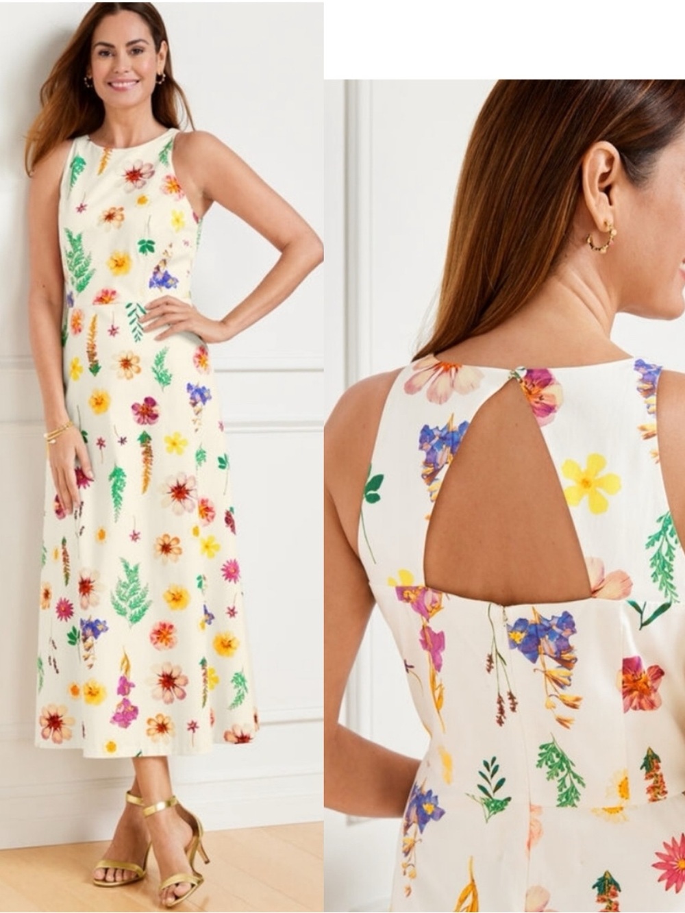 TALBOTS SATEEN FIT & FLARE MIDI DRESS FLORAL MEADOW SPRING SUMMER 16 PETITE